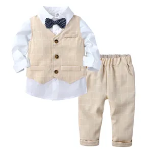 子供服3個子供男の子服セットベストファッションアパレル紳士ストライプスーツセット