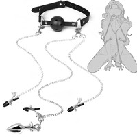 Jouets sexuels pour adultes SM, bâillon buccal, pinces pour tétons, plug anal, chaîne érotique féminine, masturbation, chaîne en cuir pour la chambre arrière, vente en gros