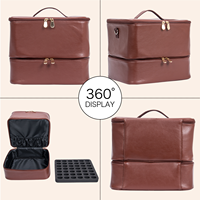KONCAI Trousse de maquillage en cuir PU à double couche, organiseur cosmétique professionnel pour pinceaux de maquillage, vernis à ongles