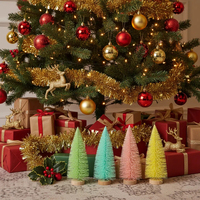 Mini sapin de Noël SANWEI avec neige, mini sapin de Noël en brosse à bouteille avec support en bois