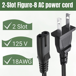 Cable de Alimentación de CA de Alta Calidad con Clavija Estadounidense de 2 Pines C7, Enchufe Macho de 2 Pines, Figura 8, IEC para Computadora, 100% Cobre Puro, ETL, Longitud Personalizable - Product Image 3