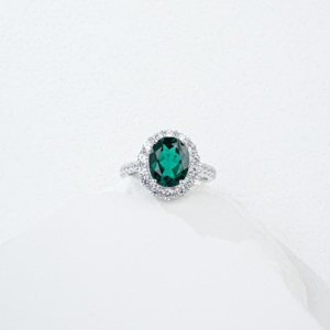925 <b>Silver</b> Lab Created <b>Emerald</b> <b>Ring</b> 8x10MM 4.17g Halo Engagement Wedding Band Fine Jewelry for Women - Product Image 1