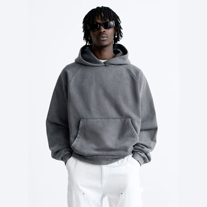 Sweat-shirts à capuche oversize à épaules tombantes, style streetwear, vintage, effet usé, 100% coton, haute qualité, lavage à l'acide - Product Image 1