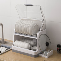 Égouttoir à vaisselle à 2 niveaux, boîte de rangement, support pour ustensiles de cuisine, couverts, assiettes, tasses, boîte de séchage avec couvercle