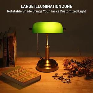 Popular tradicional vintage clásico latón pulido verde banquero lámpara de mesa de cristal - Product Image 4