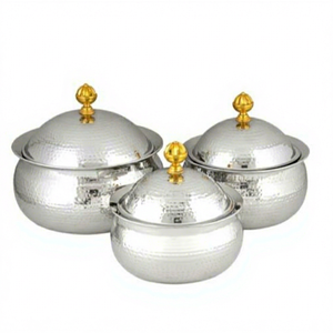 Ensemble de 3 casseroles décoratives gravées à la main au nouveau design attrayant serveur isolé servant des aliments marmite - Product Image 1