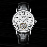 Jam tangan Skeleton pria, arloji mekanik Tourbillon, Gaun hari tanggal otomatis