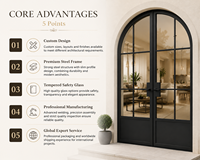 Porte de séparation en verre et acier noir de style européen avec isolation acoustique pour entrée d'hôtel et cloisonnement de chambre