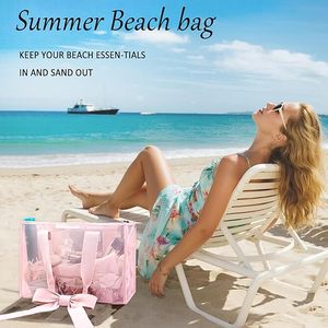 Женская розовая пляжная сумка из ПВХ, водонепроницаемая летняя сумка большой емкости с бантом и пузырьками, с двойной открытой ручкой - Product Image 5