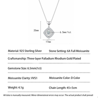 Collier pendentif carré en moissanite plaqué or rose sur chaîne O en argent S925 NOVA pour femmes, luxe léger