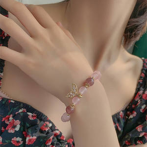 Reale Giada quarzo rosa Dei Monili di fascini braccialetto fortunato Rubino 24k <span class=keywords><strong>oro</strong></span> regolabile rosa naturale quarzo rosa braccialetto di perline giada braccialetti - Product Image 2