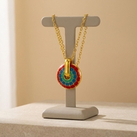 Parure Collier et Boucles d'Oreilles en Acier Inoxydable Doré, Émail Cloisonné, Motif Floral Lotus, Chaîne Huggie, Bijoux pour Femme, Vente en Gros, Personnalisation OEM