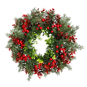 Guirnalda Navideña Roja de Bayas de 40 cm YUELIAN, Corona Navideña Artificial de PE, Corona de Hojas de Eucalipto, Decoración Festiva - Product Image 6