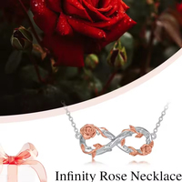 Collier en argent sterling 925 plaqué rhodium et plaqué or rose avec symbole de l'infini de la fleur de rose