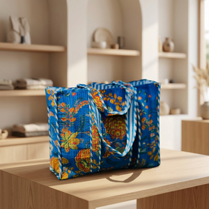 <b>Large</b> Vintage Floral Quilted Cotton <b>Tote</b> <b>Bag</b> with Velvet Lining Chains Open Closure Soft Casual Reusable <b>for</b> Daily Use & <b>Travel</b> - Product Image 6