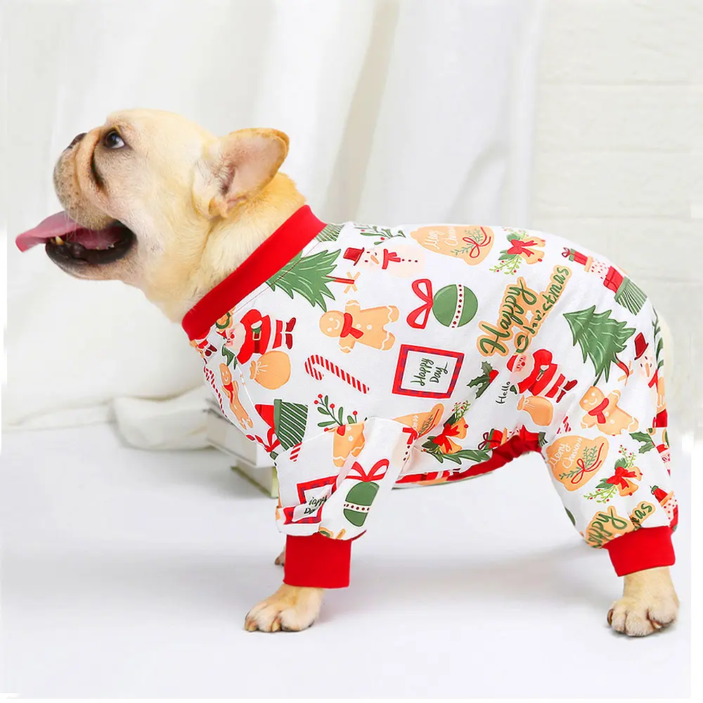 Toptan OEM üretici, özel noel 4 bacaklar PJS sıkı yavru köpek pijama tulum yumuşak tulum sevimli giysileri Bodysuits