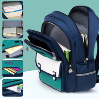 Ransel sekolah dasar bergaya Inggris yang trendi, dengan bantalan punggung yang dapat bernapas, banyak kompartemen, dan strip reflektif.