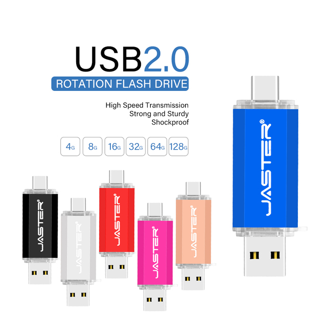jaster Factory-Sold USB2.0 TYPE-C Flash Drive 128GB 64GB 32GB Pen Drive TYPE-C Interface Smartphone U Disk USB 2.0 4GB 8GB 16GB