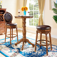 Meubles de bar en bois antique, chaise de bar en bois vintage avec revêtement en cuir et tissu
