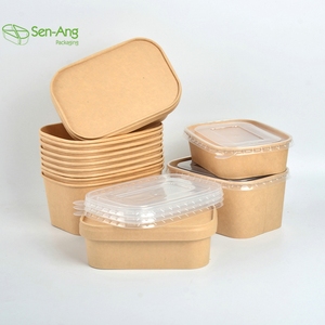 SenAng05-caja de comida de papel marrón, Bol desechable de papel Kraft Pp para ensalada con tapa, nuevo diseño, venta al por mayor - Product Image 5