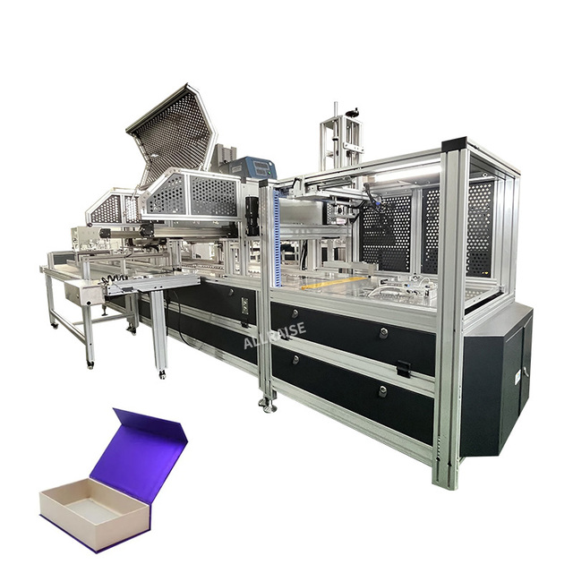Automatic Luxury Foldable Book Box Making Machine Cosmetic Jewelry Collapsible Hinged Lid Gift Box Assembling Machine