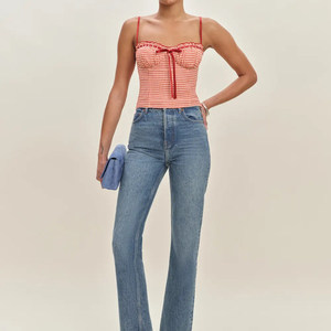 Sweet Y2K Sexy Breathable Short Soft <b>Red</b> Plaid Skinny Vintage Woven Tank Top <b>Ribbon</b> Bow Summer Party Sleeveless Camisole ODM - Product Image 1
