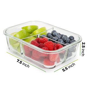 Hình chữ nhật Stackable 3 ngăn lưu trữ thực phẩm Prep <span class=keywords><strong>container</strong></span> Kính Bento <span class=keywords><strong>Box</strong></span> với nắp đậy - Product Image 2