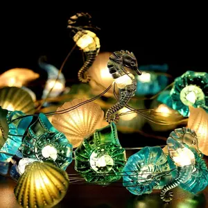 LED Kupferdraht Licht Ocean Serie Conch Shell Neptun Star Seepferdchen Verschluss Batterie Weihnachts licht String Garland Dekoration