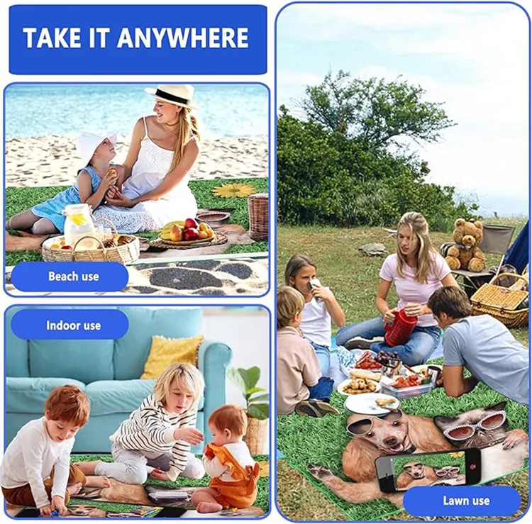 Plaj battaniyesi özel logo baskı köpek pet hayvan büyük aile piknik örtüsü oxford kum geçirmez plaj battaniyesi mat