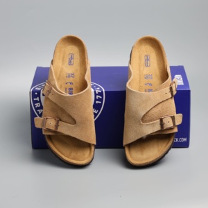 Sandales en liège style Zurich, mules Birkenstock en daim véritable pour hommes et femmes, commande en gros, chaussures plates confortables pour l'été - Product Image 5