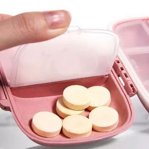 Custom Logo Travel Daily Foldable Storage Case 8 Compartments Wheat Straw Multifunction <b>Double</b>-Tier Pill Boxes Organizer - Product Image 4