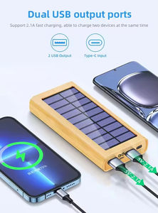 Banco de Energía Solar de 20000 mAh y 25 W con Doble USB, Material de Bambú, Cargador Portátil - Product Image 3