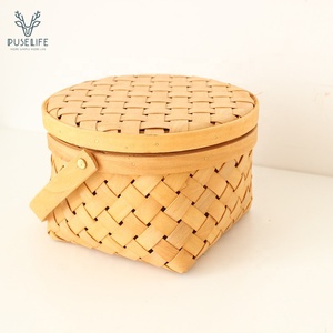De alta calidad decorativa de madera tejido cesta de frutas con tapa y manejar - Product Image 5
