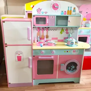 लकड़ी का बड़ा गुलाबी रसोई खिलौना