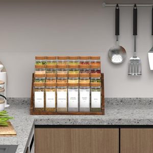 Étagère à épices robuste en bois rustique brun à 4 niveaux avec étagère de présentation en forme d'escalier pour le rangement dans les armoires et les garde-manger - Product Image 3