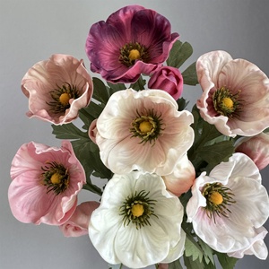 Bouquet Artificiale di Papaveri a 2 Teste in PU, Piccolo Bouquet Fatto a Mano, Eco-Friendly, Decorazione Moderna per la Casa con Foglie Altamente Realistiche - Product Image 3