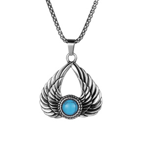 Stainless Steel Wings Pendant <b>Necklace</b> With Red Gemstone For Men Gift SP968 - Product Image 2