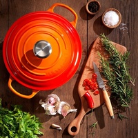 Ensemble de casseroles en fonte émaillée colorées, ustensiles de cuisson élégants et ensemble de rangement alimentaire