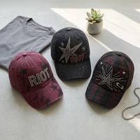 Gorra de Béisbol Vintage Lavada de Alta Calidad con Estrella de Diamantes de Imitación, Gorra Suave Estilo Papá, Venta al por Mayor de Sombreros Transfronterizos