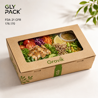 Boîte à emporter en papier kraft personnalisée en gros avec fenêtre pour salade, riz, pâtes, préparation de repas, conteneur alimentaire, emballage de restaurant