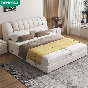 Home Bett Zimmer Schlaf möbel Doppelbett einfaches Design Luxus gepolsterte King Queen Rahmen Schlafsaal beliebte Betten
