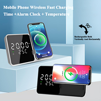 Support de charge sans fil 15W personnalisé avec logo, horloge et thermomètre, support de téléphone à double bobine pour bureau et table de nuit