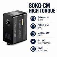 Servomoteur robot XQ POWER XQ-RS480 80KG, 360 degrés, numérique, à engrenages métalliques, double arbre de sortie, pour bateau et voiture RC 12V