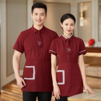 Uniforme d'été pour personnel d'hôtel et de restaurant 23118-20, manches courtes, polyester, logo personnalisé, tenue de service de restauration unisexe, équipe de café