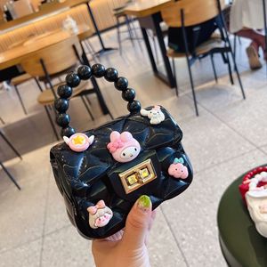 Sac à main en PVC de couleur bonbon tendance pour enfants, mini pochette à monnaie imperméable avec poignée perlée, sacs à bandoulière pour enfants en perles - Product Image 6