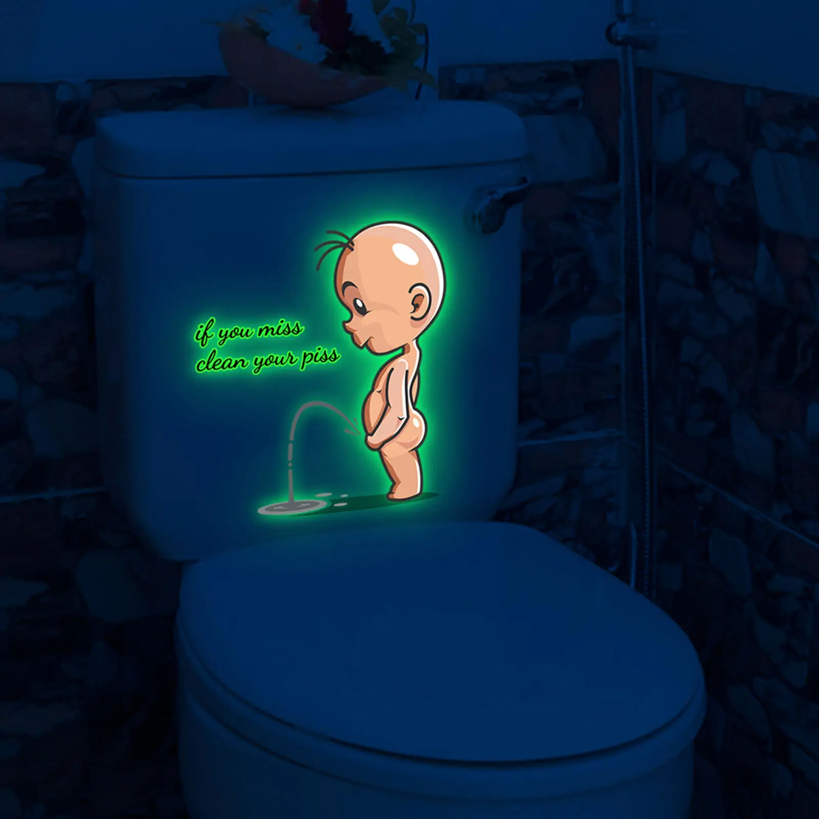 Stiker dinding bercahaya untuk kamar mandi menyala dalam gelap stiker pintu neon stiker vinil Toilet dekorasi rumah stiker seni