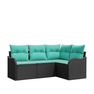 Black Poly <b>Rattan</b> Garden <b>Sofa</b> Set With Cushions 4 Seater Outdoor Furniture Contemporary Design - Product Image 1