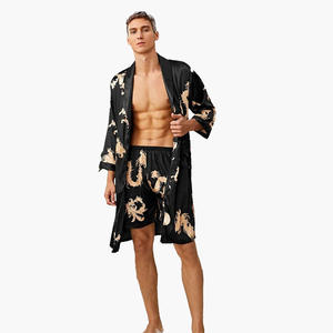 Peignoir décontracté pour homme à manches longues, imprimé tribal, en soie de luxe, ensemble robe et short en satin pour homme, robes kimono respirantes personnalisées pour homme - Product Image 2