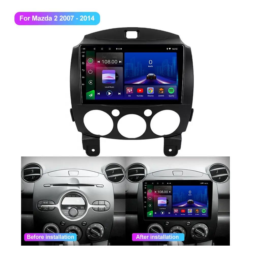 Jmance Multifunctional 9 Inch Head Unit For Mazda 2 2007 - 2014 Frame Accessories 2 Din Carplay Android Auto Car Radio