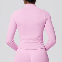 Haut de yoga pour femme adulte, sans couture, couleur unie, moulant, très élastique, respirant, en Spandex/Nylon, à manches longues et col montant